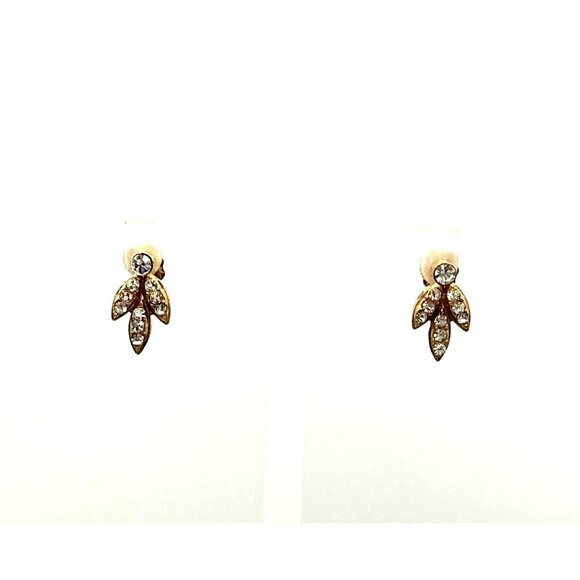 Gold-Tone Crystal Leaf Stud Earrings - Picture 4 of 5